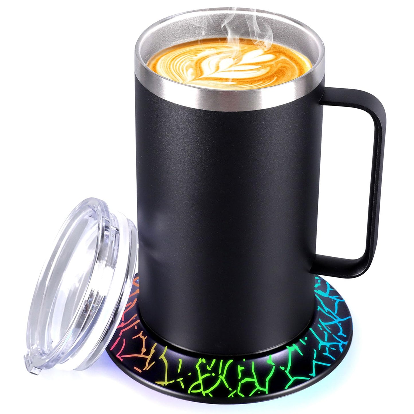 Smart Coffee Cup Warmer & Mug SetElectric Heated Coffee Mug with 10Hrs Auto Shut OffSelf Heating Coffee Mug for Desk (17oz-Black)