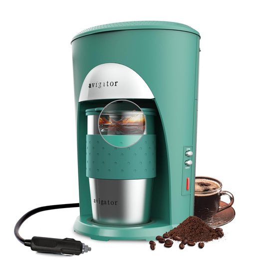 avigator Portable Coffee Maker 12V Car Coffee Maker Travel Coffee Machine Fits Camping&RV Cigarette Lighter Plug with Fast Heating Auto Shut Off（Green）